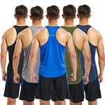 frueo 5 Pack Gym Tank Top for Men Activewear Dry-Fit Workout Sleeveless Tops Breathable Y-Back Sport Shirts Power Training Bodybuilding Vests（20418） 5Blue-XL