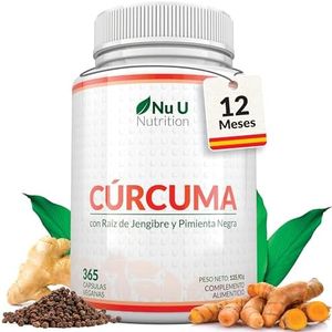 Cúrcuma con Jengibre y Pimienta Negra 1520mg - 365 Cápsulas Veganas - 1 Año De Suministro - 95% de Curcumina - Fuente Natural de Vitaminas y Minerales - Nu U Nutrition