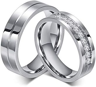 ANAZOZ Anillo 1 Par Anillos Pareja Anillo Acero Inoxidable Pareja Anillo Mujer Anillo Hombre Anillo Circonita Blanco Anillo 6mm Talla 20&20