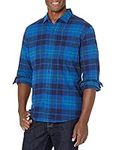 Amazon Essentials Men's Long-Sleeve Flannel Shirt (Available in Big & Tall), Black Blue Plaid, XXL