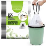 Charmount 4 Gallon Drawstring Trash Bags Unscented Small Garbage Bags for Kitchen, Bathroom, Bedroom, Office and Car, 60 Count, 15L,3 Rolls (Clear)