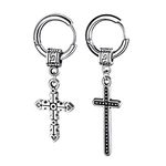 M Men Style Christ Jesus Cross Cross Hoop Studs Punk Titanium Steel Silver Stainless Steel Hoop Earrings For Men And Women