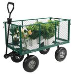 REDCAMP Large Garden Trolley on Wheels, XL Heavy Duty Metal High Garden Carts Wagons with Wheels and Removable Sides with Cart Liner, Multi-purpose 650 Lbs Capacity, Green
