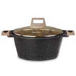 AGARO Imperial Granite Non Stick Casserole with Glass Lid, 4 Litre/24Cm, Cast Aluminium Body, Stew Pot, Biriyani Pot, Rice Pot, Gas & Induction Compatible, Dark Grey