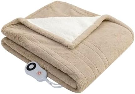 STONECREST Electric Blanket Heated Throw, Reversible Back Sherpa Heating Blanket with 5 Setting Controller, 4 Hour Auto-Off, Overheating Protection, Machine Washable(Beige, 127x152CM)