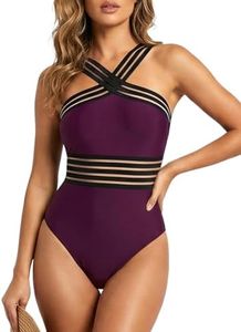 Hilor Swimsuits for Curvy Women Flattering Bathing Suits Front Crossover Swimwear Burgundy 3XL/US18