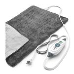 Pure Enrichment PureRelief XL Heating Pad - LCD Controller with 6 InstaHeat Settings for Cramps, Back, Neck, & Shoulder Pain Relief, Moist Heat Option, Machine Washable, 12" x 24" Storage Bag (Gray)