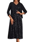 GRACE KARIN Womens Sparkly Sequin Evening Growns Dresses Elegant Formal Maxi Dress Wedding Guest Occasion Dresses Chiffon Mother of The Bride Outfits Black Size 20