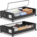 YAASHEEN Under Bed Storage with Wheels, XXL 60L Under Bed Storage Containers, under the bed storage Organizer with Clear Lids - Rolling Drawers & Bins for Clothes,Shoes,Toys, 2-Pack (Black)