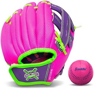 Franklin Sports Baseball Glove - AirTech Boys + Girls Youth Teeball Glove - Kid + Toddler Teeball + Baseball Mitt - Right Hand Throw - 8.5", Pink/Purple