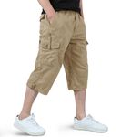 EKLENTSON Long Cargo Shorts for Men Elastic 3/4 Capri Pants Relaxed Fit Below Knee Shorts with Multi Pockets Quick Dry Work Shorts Khaki 36