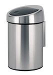 Brabantia 3L Touch Bin with Removable Bucket (Matt Steel Fingerprint Proof) Small Bathroom Rubbish Waste Bin, Wall-Mounted or Free-Standing, Silver