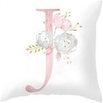 Throw Pillow Cover, Decorative Square Throw Pillow Cover, Alphabet Pillow Case Initial Letter Flower Cushion Cover, Cushion Case for Car Couch Chair Bedroom Sofa Home Decor qzjijosen (J)