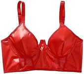 SHENHE Women's PU Leather Underwired Bra Contrast Mesh Hollow Out Longline Bra Red L