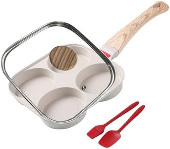 Foorey Home Egg Pan 4 Cup Nonstick Frying Omelette Pan with Lid for Breakfast Skillet for Eggs Pancake with 1 Spatula 1 Brush White