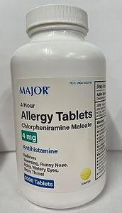 CHLORPHENIRAMINE 4MG TAB CHLORPHENIRAMINE MALEATE-4 MG Yellow 1000 TABLETS UPC 309040012807 by Major Pharmaceuticals