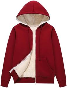 Flygo Womens Casual Winter Warm Sherpa Fleece Lined Full-Zip Hooded Jacket Coat (Wine red, X-Large)