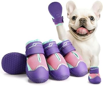 AOKOWN Dog Shoes, Dog Boots for Small Dogs, Breathable Medium Dog Booties Paw Protector for Summer Hot Pavement, Winter Snowy Day, Outdoor Walking, Indoor Hardfloors Anti Slip Sole Pink 4PCS-Size 3