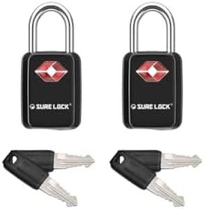SURE LOCK TSA Approved Luggage Locks - One Key Opens All, Compact & Durable Zinc Alloy Travel Lock with Steel Shackle, Keyed Alike (Black 2 Locks, Mini Size for Suitcase/Backpack/Gym Locker)