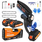 Vastar Mini Chainsaw Cordless, 6 Inch Portable Electric Chain Saw, Battery Powered Chainsaw with 2 Pcs 24V 2000MAH Rechargeable Battery and 2 Chains, Splash Guard for Tree Trimming Gardening Camping