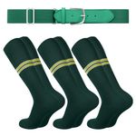 Ramede Baseball Socks and Belt Combo Set Striped Softball Football Baseball Socks with Belt for Kids Youth Adult Men Women, Dark Green, Medium