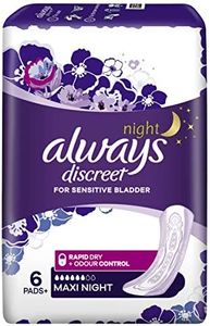 Always Discreet Incontinence Night Pads, Maxi Night, 6 Pack