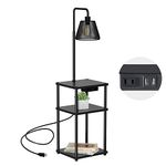 Pazarfami Floor Lamp with Table, Side Table with USB Charging Port and Outlet, Modern Bedside Nightstand End Table with Floor Light for Living Room ETC, Bulb Included (Black-1 Pack)