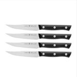 HENCKELS Dynamic Premium Steak Knife Set - Serrated Carbon Stainless Steel, Dishwasher Safe, 4 Piece Set, Black