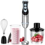 FRESKO Hand Blender 4-in-1, 1000W Electric Stick Blender Stainless Steel with 12-Speeds & Turbo Mode, Baby Food Immersion Blender Handheld with Whisk，700ml Measuring Cup & 500ml Chopper