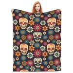 Zeleda Skull Blanket Mexican Sugar Skulls Blanket Home Decor Perfect for Couch Sofa Couch Living Room Bed Camping Travel Blankets All Season Microfiber 60"x50" Skull Gifts for Women Men Adults Kids