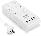 Powerjc Power Strip Protector Surge Socket Outlets Smart 4 USB Charging Port and 77.6 inch Power Cord White