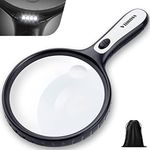 Magnifying Glass with Light, Large Magnifier Handheld Illuminated Lighted Magnifier with LED Lights Storage Bag Clean Cloth for Seniors Reading, Inspection, Exploring (Black)