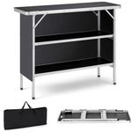 SPOTRAVEL Folding Camping Table, 3.6FT Heavy Duty Aluminum Picnic Table with 2-Tier Shelves, Removable Oxford Cloth & Carry Bag, Compact & Portable Outdoor Dining Catering Table for BBQ Party (Black)