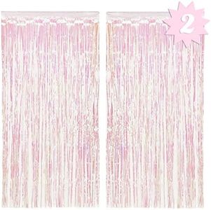xo, Fetti Decorations Iridescent Fringe Foil Curtain - Set of 2 | Bachelorette Party Bridal Shower Backdrop, Wedding, Birthday Photo Booth