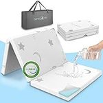 Home4me Pack and Play Mattress 38" x 26"x2.4'', Trifold Pack n Play Mattress, Waterproof Crib Mattress, Dual Sided (Firm for Babies) & (Soft for Toddlers) Memory Foam Baby Playpen Mattress