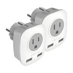 2 Pack Type E/F Germany European Travel Adapter,VINTAR Schuko International Power Plug with 2 USB and 2 Outlet,US to Most of Europe EU Portugal Russia Iceland Spain Greece Norway Paris