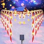 YUTONG 24 Pack Christmas Decorations Outdoor Solar Candy Cane Lights, Upgraded Solar Pathway Markers Lights with Star, 8 Modes Outdoor Christmas Decorations for Walkway, Garden, Lawn, Yard(24)