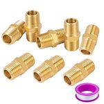 Breezliy 8 Pack Metals Brass Pipe Fitting Straight Connector Adapter, Hex Nipple, 1/4" NPT Male x 1/4" NPT Male