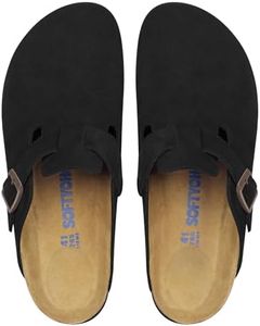 SOFTYOHO Clogs for Women Men, Mules with Arch Support and Adjustable Buckle, Suede Leather Cork Footbed Potato Shoes(Black,40)