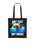 Personalised Tote Bag Printed With Any Text Photo Or Logo Birthday Business Hen Party (Black)