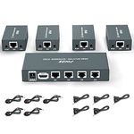 1x4 HDMI Extender Splitter Over Cat5e/Cat6/Cat7 Ethernet Cable Up to 50m/165ft - EDID Management & Bi-Directional IR Remote Control & POC Function Support 1080P@60Hz 3D (1 in 4 Out / 4-Port)