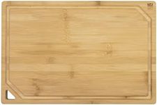 Sabatier Extra-Large Bamboo Cutting Board with Juice Trench & Handles, Reversible Kitchen Chopping Board for Meal Prep & Serving, Bread Board with Grooves for Charcuterie (12" x 18")