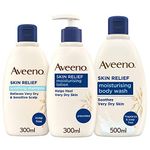 Aveeno Skin Relief Regime Bundle Body Wash Body Lotion and Shampoo for Sensitive Very Dry Skin and Scalp, Blue, 3 count