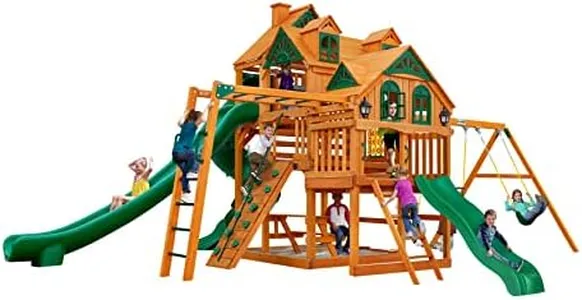 Gorilla Playsets 01-0089-AP Empire Wood Swing Set with 3 Play Decks, 3 Slides, and Monkey Bars, Brown