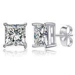 925 Sterling Silver Princess Square Cubic Zirconia Stud Earrings 3mm-8mm Options, Simulated Diamond CZ Studs Hypoallergenic Jewellery (3mm, Silver-White Zirconia)