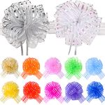 Poen 12 Pieces Pull Bow Large Organza Pull Bow Gift Wrapping Pull Bow With Ribbon Gift Baskets, 6 Inches Diameter (Mixed Color)