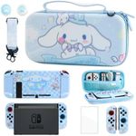 GLDRAM Blue Carrying Case for Nintendo Switch, Cute Cartoon Dog Switch Accessories with Shockproof Travel Bag, Dockable PC Latticed Protective Cover, Screen Protector, Shoulder Strap & 2 Thumb Caps