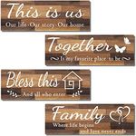 4 PCS Home Wall Decor Signs, IDATOO Rustic Wooden Living Room Hanging Decorations with Quotes THIS IS US/TOGETHER/BLESS THIS/FAMILY, Housewarming Gifts for Wedding Kitchen (Brown, 15 x 5.1 inch)