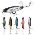 Topwater Bass Fishing Lure, 5PCS Plopper Fishing Bait Lures, Plopping Minnow with Floating Rotating Tail, Topwater Crankbait Whopper Lures Kit for Freshwater Saltwater Bass Trout Pike Perch (A-4.33IN)