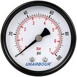 Uharbour Reliable Dual Scale Mechanical Manometer Low Pressure Gauge for Gas and Water (100psi/7bar) with 1/4" BSPT BACK Connection…